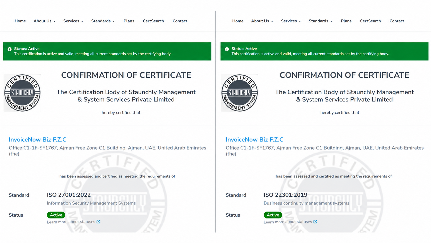 حاصلة على شهادتَي ISO/IEC 27001:2022 وISO 22301:2019